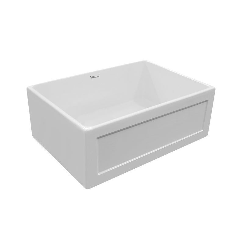 Whitehaus Farmhaus Fireclay Reversible 27" Sink with a Plain Front Apron on One Side and a Concave Front Apron on the Other