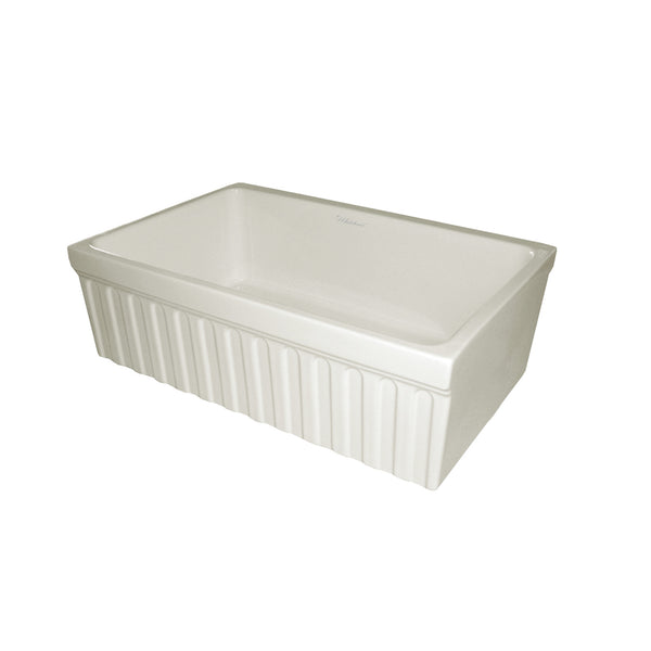 Whitehaus Farmhaus Fireclay Quatro Alcove Reversible Sink with a Fluted Front Apron and Decorative 2 1/2" Lip on One Side and 2" Lip on the Opposite Side