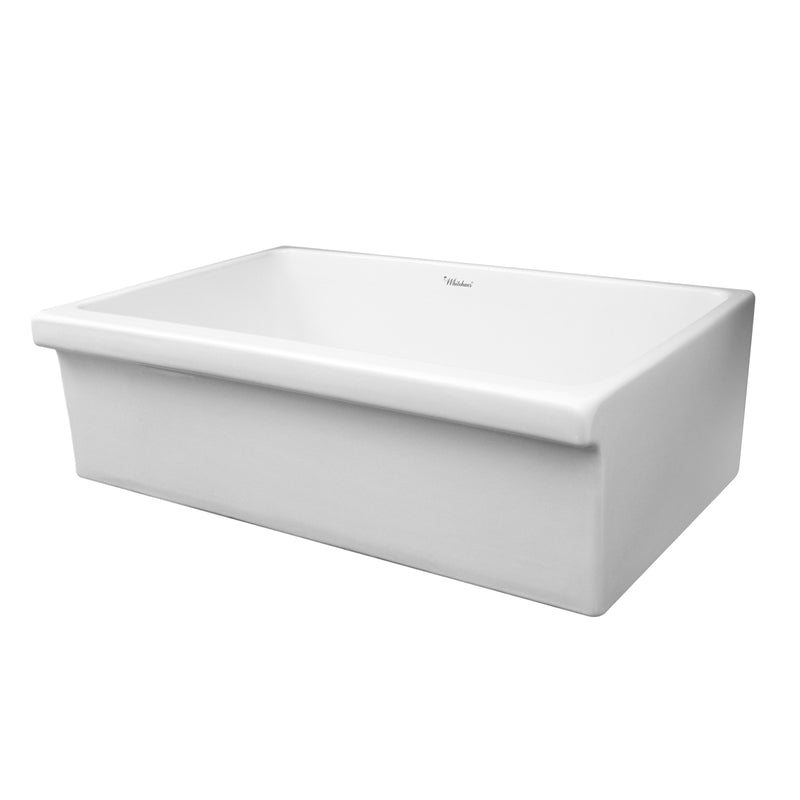 Whitehaus Farmhaus Fireclay Quatro Alcove Large Reversible Sink with Decorative 2 ½" Lip on One Side and 2" Lip on the Opposite Side