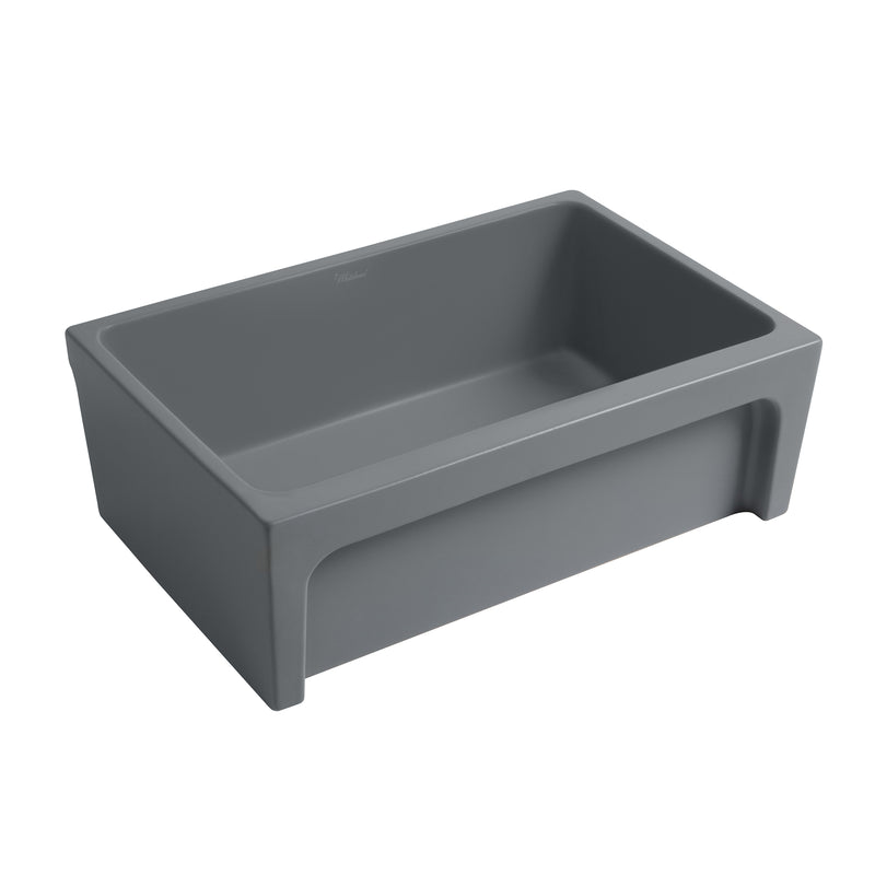 Whitehaus Glencove 30" Reversible Matte Kitchen Fireclay Sink with  Elegant Beveled Front Apron on one side and a Decorative 2" Lip Plain on Opposite Side