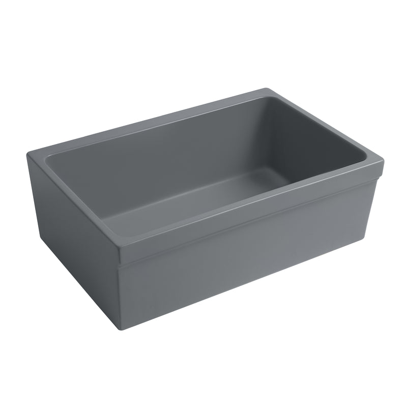 Whitehaus Glencove 30" Reversible Matte Kitchen Fireclay Sink with  Elegant Beveled Front Apron on one side and a Decorative 2" Lip Plain on Opposite Side