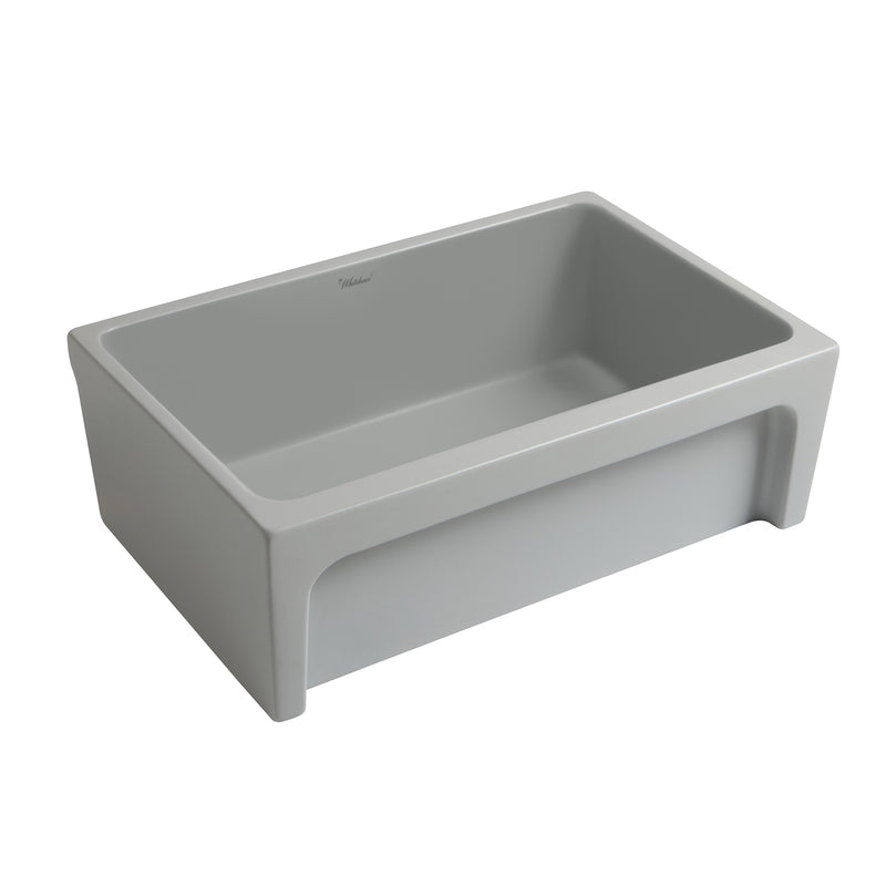 Whitehaus Glencove 30" Reversible Matte Kitchen Fireclay Sink with  Elegant Beveled Front Apron on one side and a Decorative 2" Lip Plain on Opposite Side