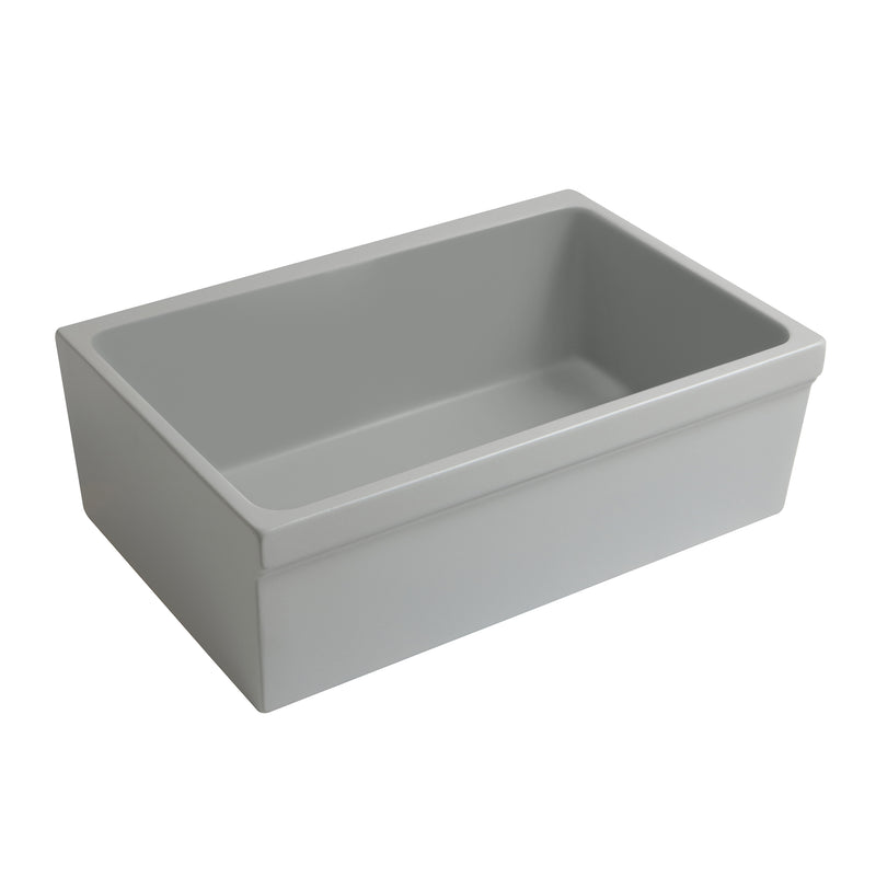 Whitehaus Glencove 30" Reversible Matte Kitchen Fireclay Sink with  Elegant Beveled Front Apron on one side and a Decorative 2" Lip Plain on Opposite Side