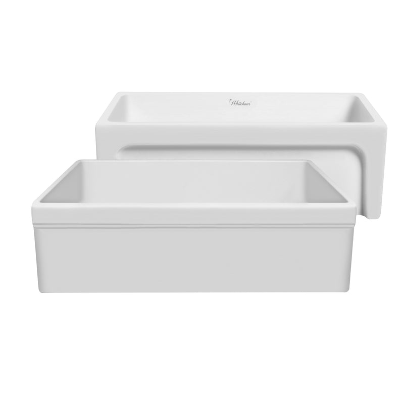 Whitehaus Glencove 30" Reversible Matte Kitchen Fireclay Sink with  Elegant Beveled Front Apron on one side and a Decorative 2" Lip Plain on Opposite Side