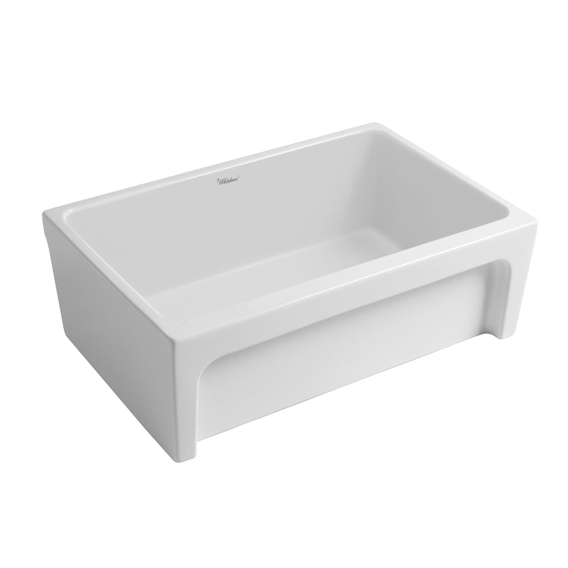 Whitehaus Glencove 30" Reversible Matte Kitchen Fireclay Sink with  Elegant Beveled Front Apron on one side and a Decorative 2" Lip Plain on Opposite Side