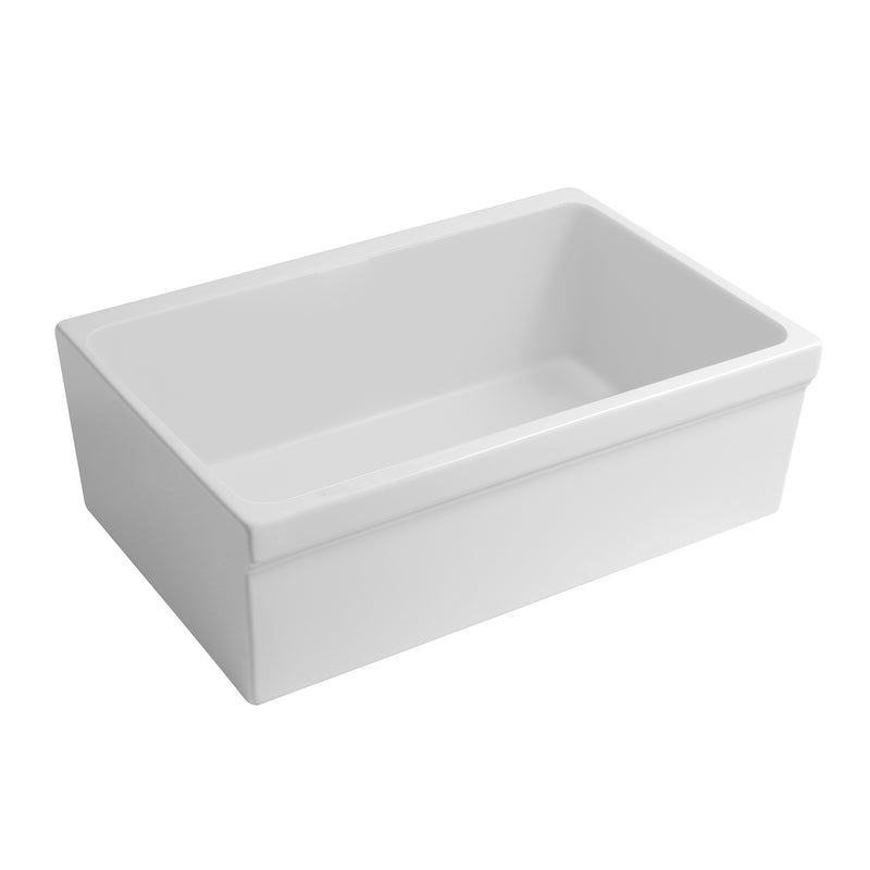 Whitehaus Glencove 30" Reversible Matte Kitchen Fireclay Sink with  Elegant Beveled Front Apron on one side and a Decorative 2" Lip Plain on Opposite Side