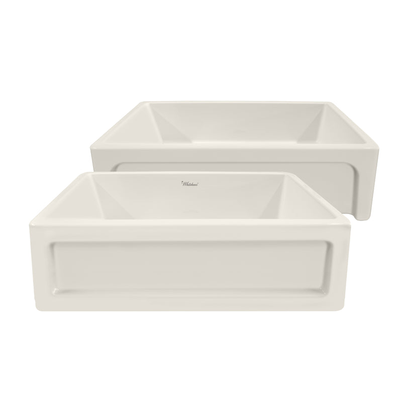 Whitehaus Shakerhaus 33" Reversible Kitchen Fireclay Sink with Shaker Design Front Apron on one Side and an Elegant Beveled Front Apron on the Opposite Side