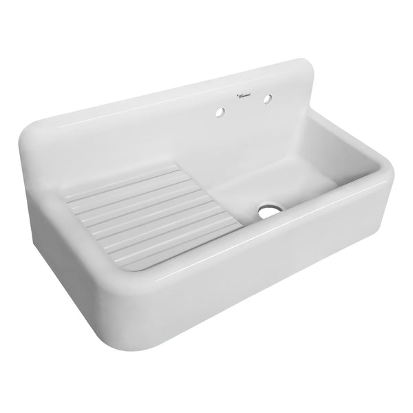 Whitehaus  Heritage Front Apron Single Bowl Fireclay Sink with Integral Drainboard and High Backsplash