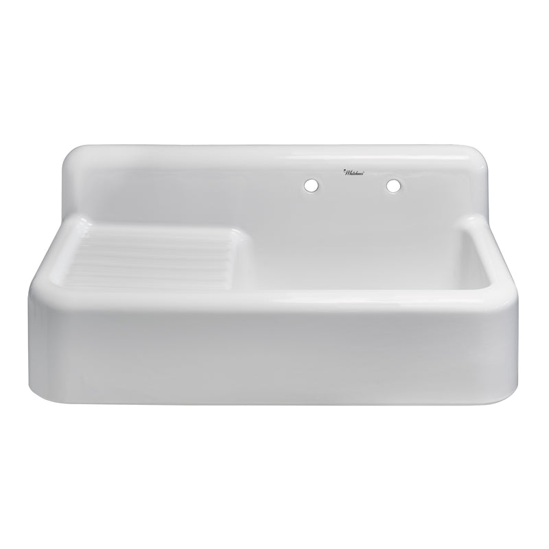 Whitehaus  Heritage Front Apron Single Bowl Fireclay Sink with Integral Drainboard and High Backsplash