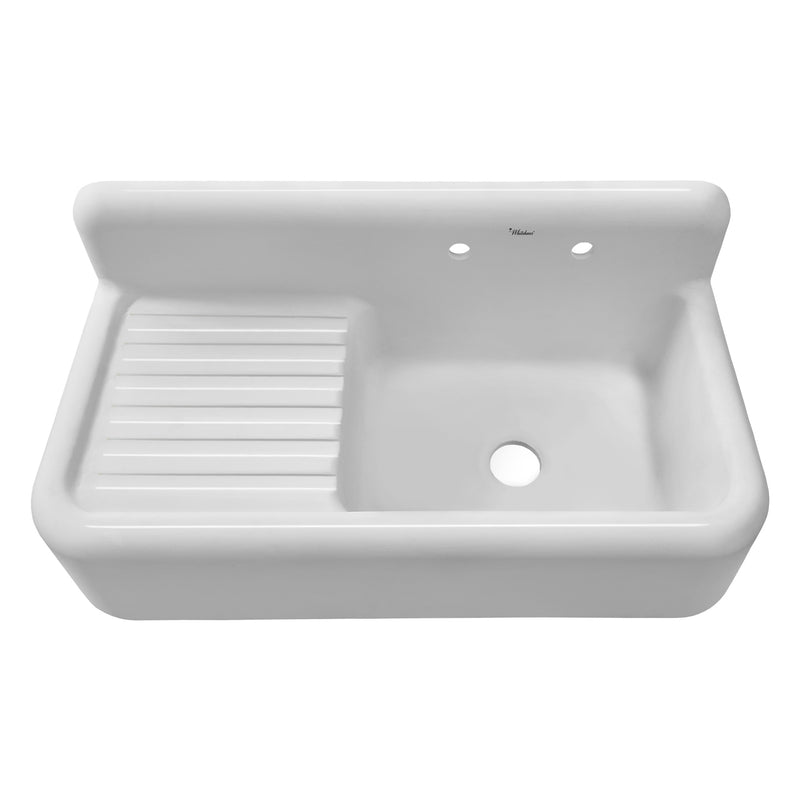 Whitehaus  Heritage Front Apron Single Bowl Fireclay Sink with Integral Drainboard and High Backsplash