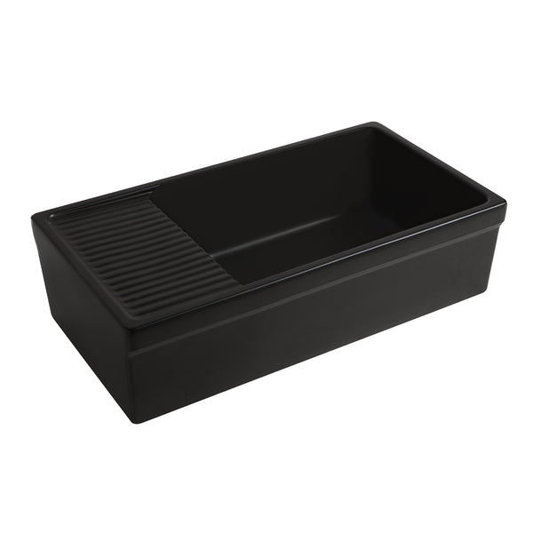 Whitehaus Farmhaus Quatro Alcove Large Reversible Matte Fireclay Kitchen Sink with  Integral Drainboard and a Decorative 2 ½" Lip Front Apron on Both Sides