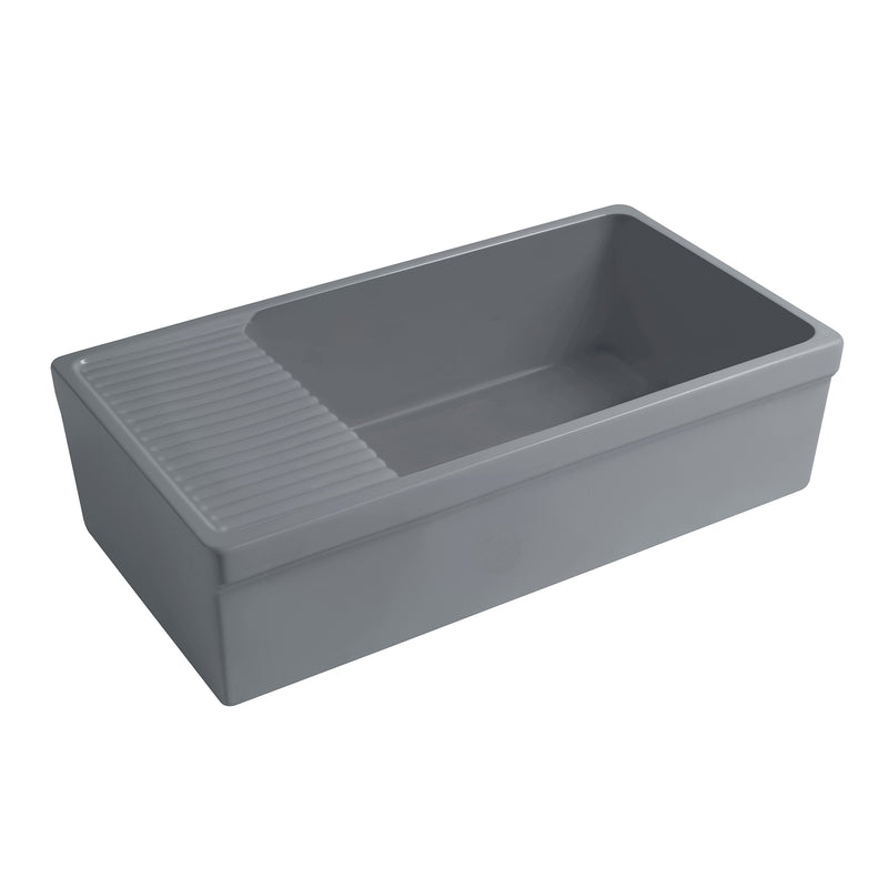 Whitehaus Farmhaus Quatro Alcove Large Reversible Matte Fireclay Kitchen Sink with  Integral Drainboard and a Decorative 2 ½" Lip Front Apron on Both Sides