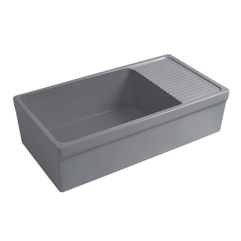 Whitehaus Farmhaus Quatro Alcove Large Reversible Matte Fireclay Kitchen Sink with  Integral Drainboard and a Decorative 2 ½" Lip Front Apron on Both Sides