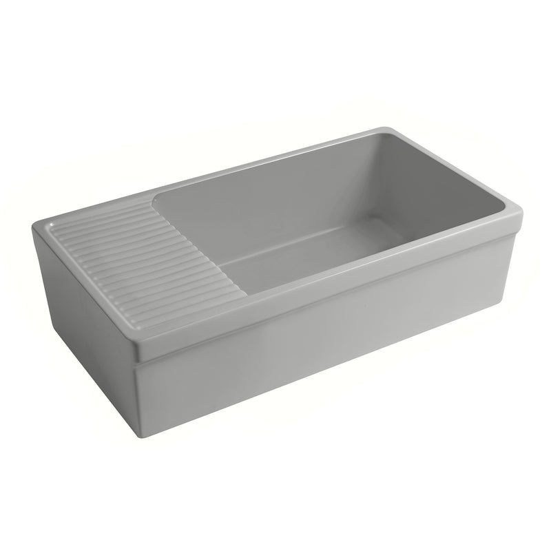 Whitehaus Farmhaus Quatro Alcove Large Reversible Matte Fireclay Kitchen Sink with  Integral Drainboard and a Decorative 2 ½" Lip Front Apron on Both Sides