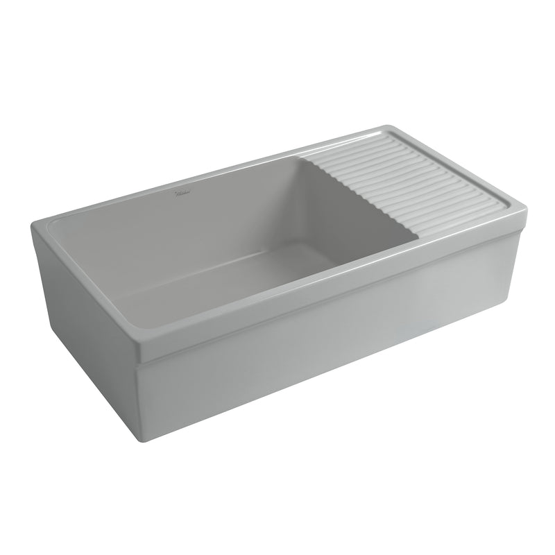 Whitehaus Farmhaus Quatro Alcove Large Reversible Matte Fireclay Kitchen Sink with  Integral Drainboard and a Decorative 2 ½" Lip Front Apron on Both Sides