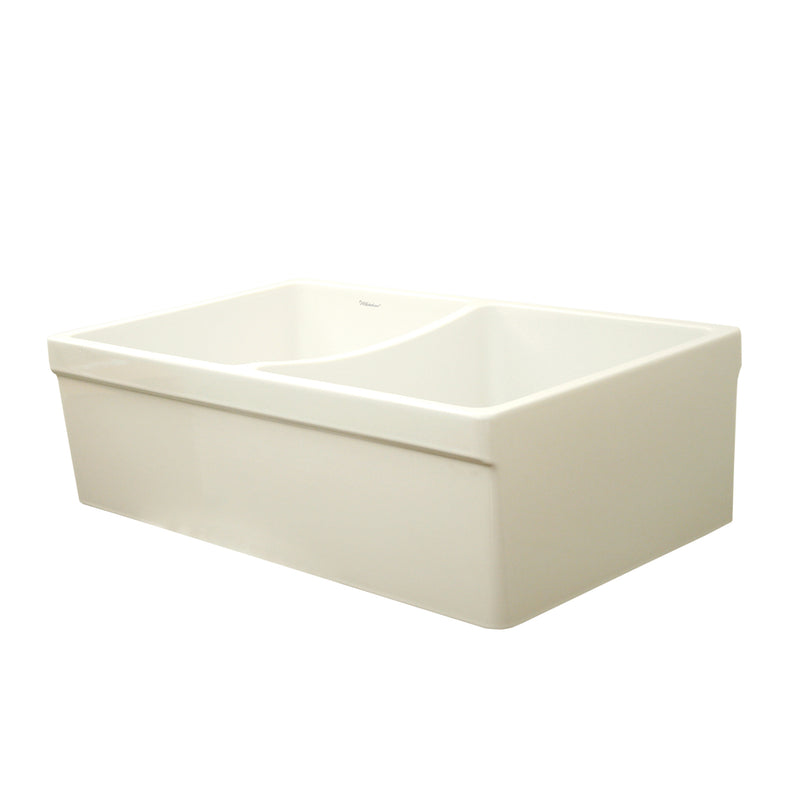 Whitehaus Farmhaus Fireclay Quatro Alcove Reversible Double Bowl Sink with 2" Lip on One Side and 2 ½" Lip on the Opposite Side