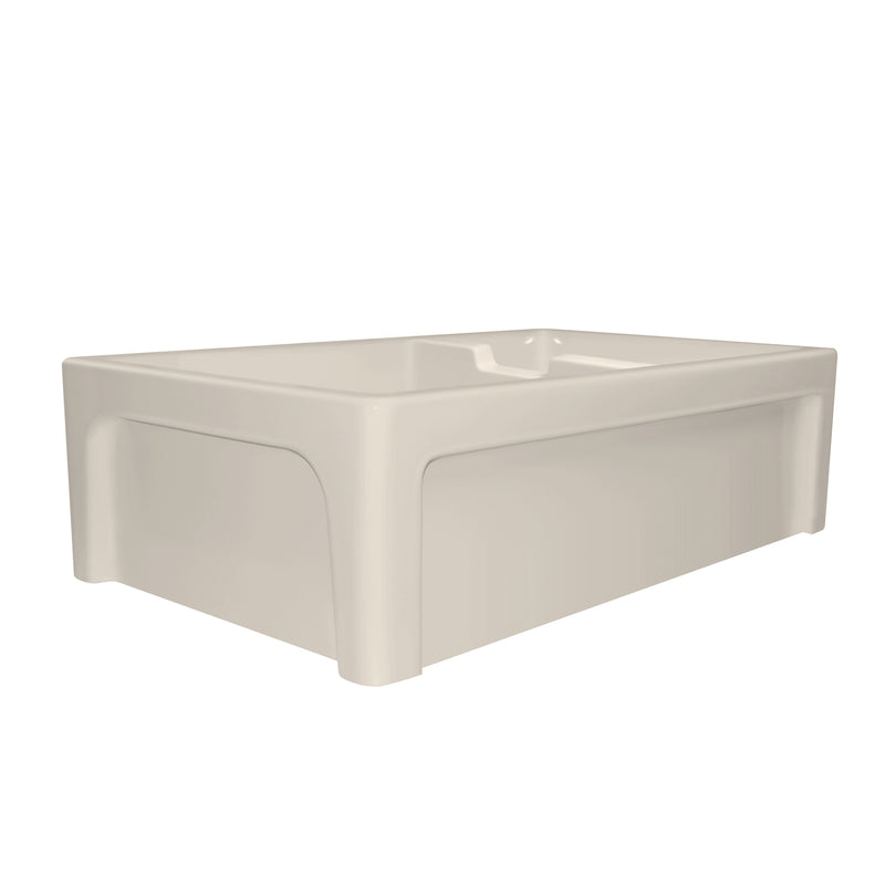 Whitehaus Glencove Fireclay 42" Large Double Bowl  Reversible Sink with an Elegant Beveled Front Apron on One Side and a Decorative Lip on the Opposite Side