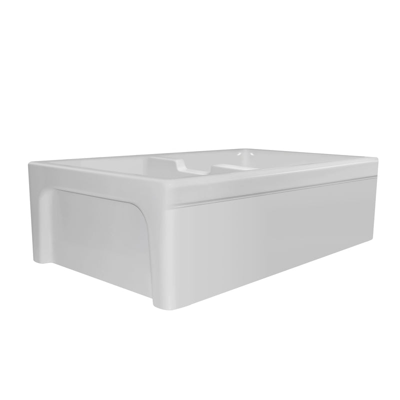 Whitehaus Glencove Fireclay 42" Large Double Bowl  Reversible Sink with an Elegant Beveled Front Apron on One Side and a Decorative Lip on the Opposite Side