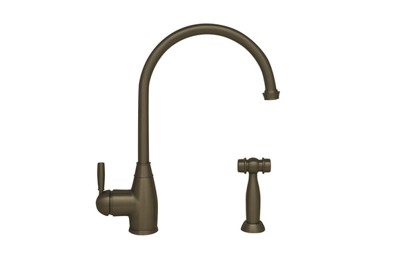 Whitehaus Queenhaus Single Lever Faucet with a Long Gooseneck Spout, Solid Single Lever Handle and Solid Brass Side Spray