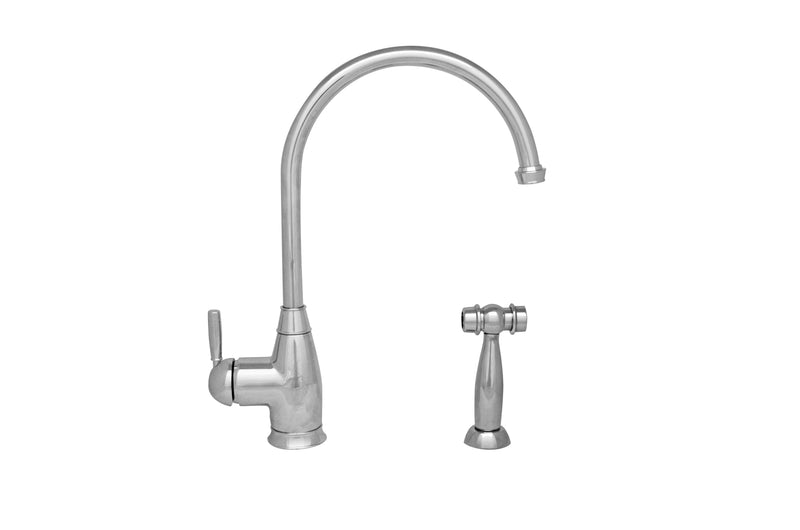 Whitehaus Queenhaus Single Lever Faucet with a Long Gooseneck Spout, Solid Single Lever Handle and Solid Brass Side Spray