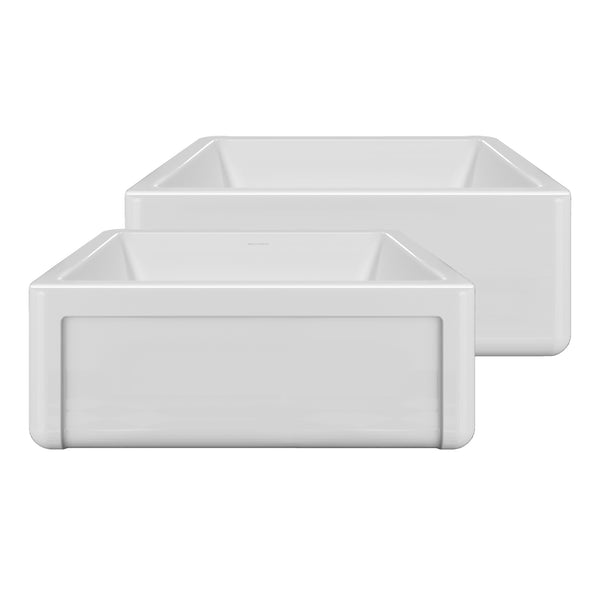 Whitehaus Whitehaus Collection 27" Reversible Single Bowl Fireclay Kitchen Sink with Grid: Three Edge Frame, Plain Front Apron