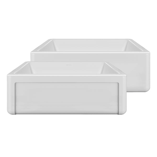 Whitehaus Whitehaus Collection 30" Reversible Single Bowl Fireclay Kitchen Sink with Grid: Three Edge Frame, Plain Front Apron