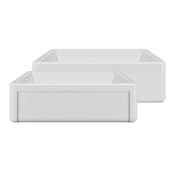 Whitehaus Whitehaus Collection 33" Reversible Single Bowl Fireclay Kitchen Sink with Grid: Three Edge Frame, Plain Front Apron