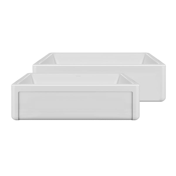 Whitehaus Whitehaus Collection 36" Reversible Single Bowl Fireclay Kitchen Sink with Grid: Three Edge Frame, Plain Front Apron