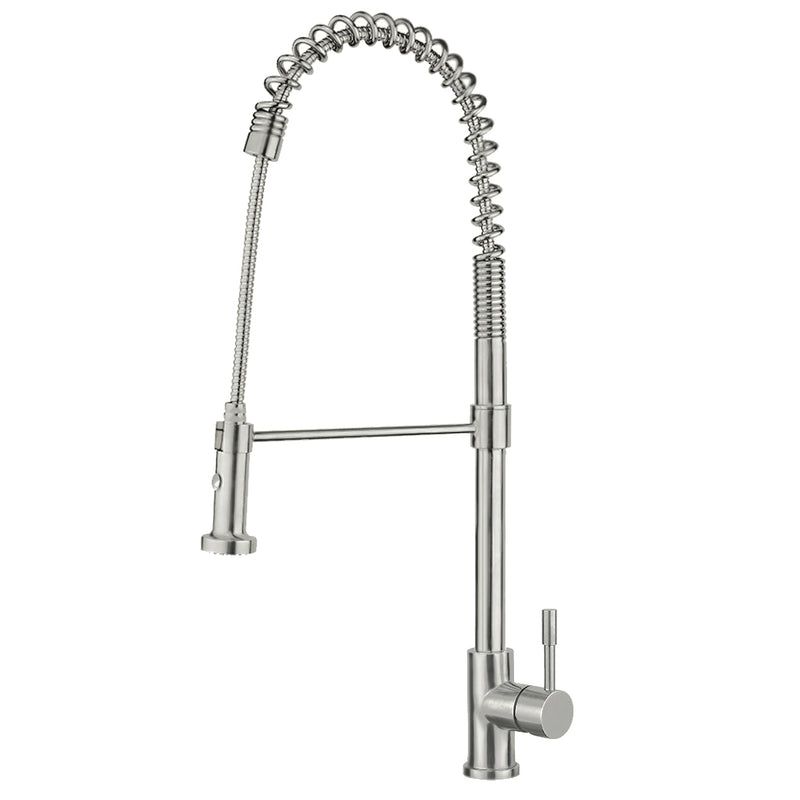 Whitehaus Waterhaus Lead Free, Solid Stainless Steel Commerical Single-Hole Faucet with Flexible Pull Down Spray Head, Swivel Spout Support Bar and Solid Lever Handle