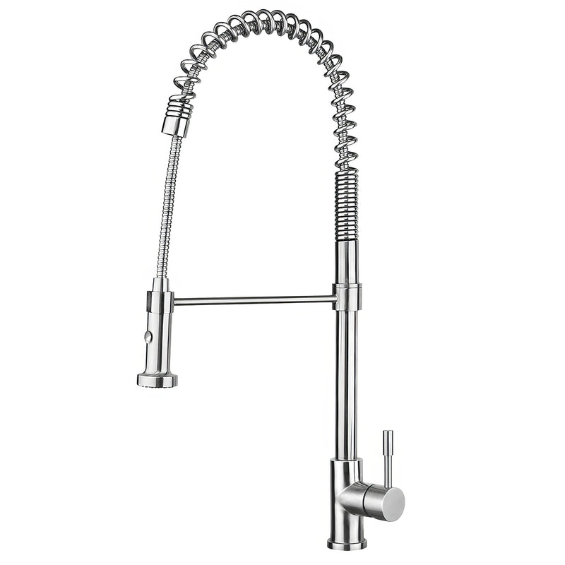 Whitehaus Waterhaus Lead Free, Solid Stainless Steel Commerical Single-Hole Faucet with Flexible Pull Down Spray Head, Swivel Spout Support Bar and Solid Lever Handle