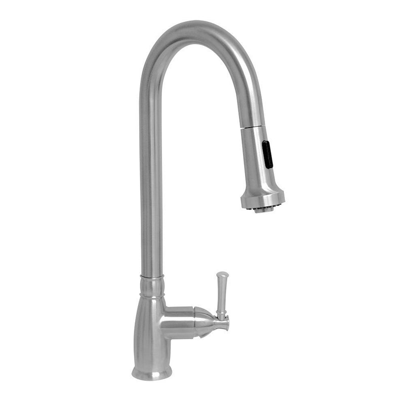 Whitehaus Waterhaus Lead Free Solid Stainless Steel Single-Hole Faucet with Gooseneck Swivel Spout, Pull Down Spray Head and Solid Lever Handle