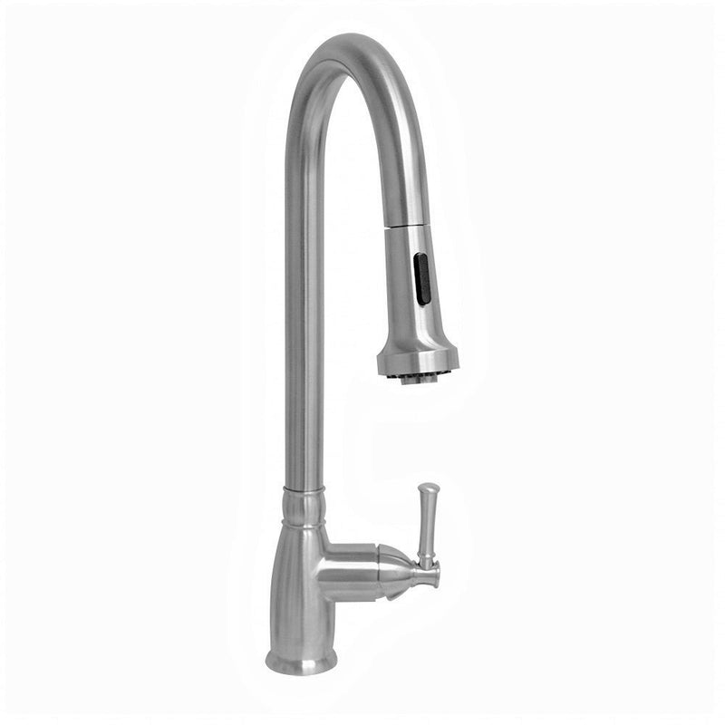 Whitehaus Waterhaus Lead Free Solid Stainless Steel Single-Hole Faucet with Gooseneck Swivel Spout, Pull Down Spray Head and Solid Lever Handle