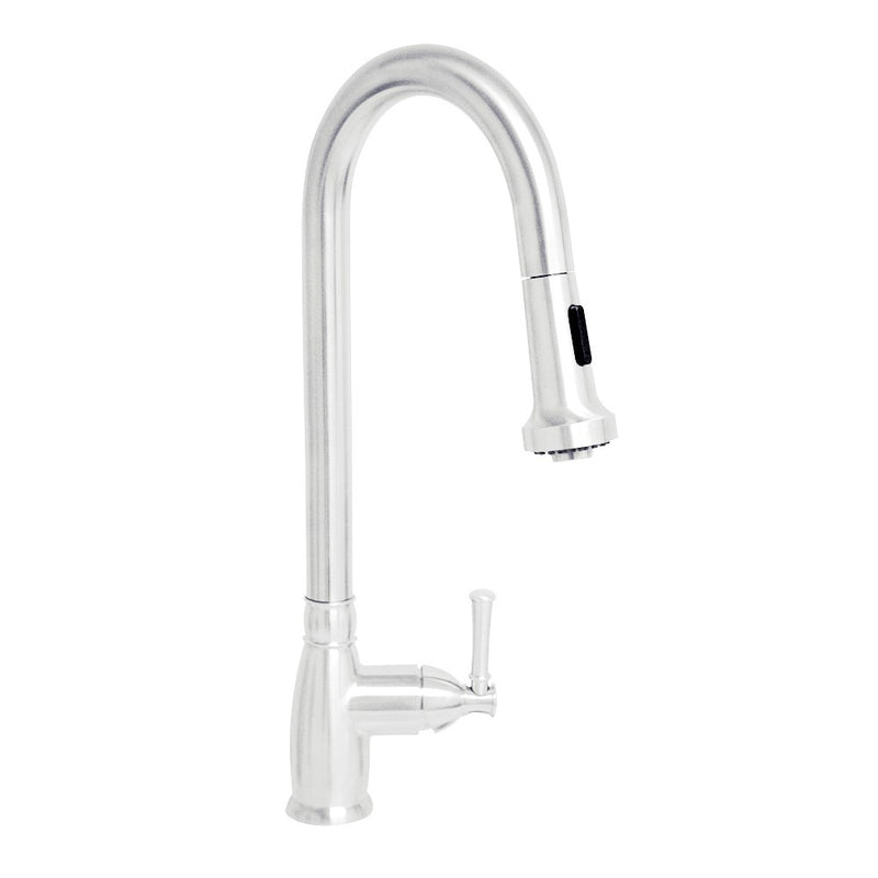 Whitehaus Waterhaus Lead Free Solid Stainless Steel Single-Hole Faucet with Gooseneck Swivel Spout, Pull Down Spray Head and Solid Lever Handle