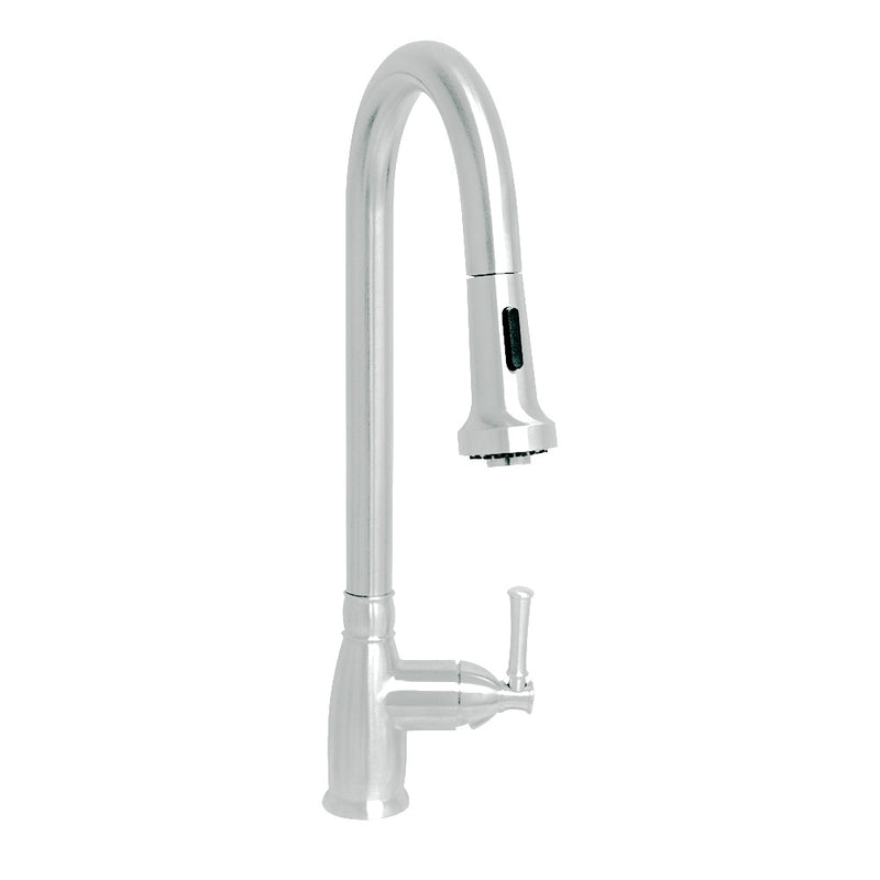 Whitehaus Waterhaus Lead Free Solid Stainless Steel Single-Hole Faucet with Gooseneck Swivel Spout, Pull Down Spray Head and Solid Lever Handle