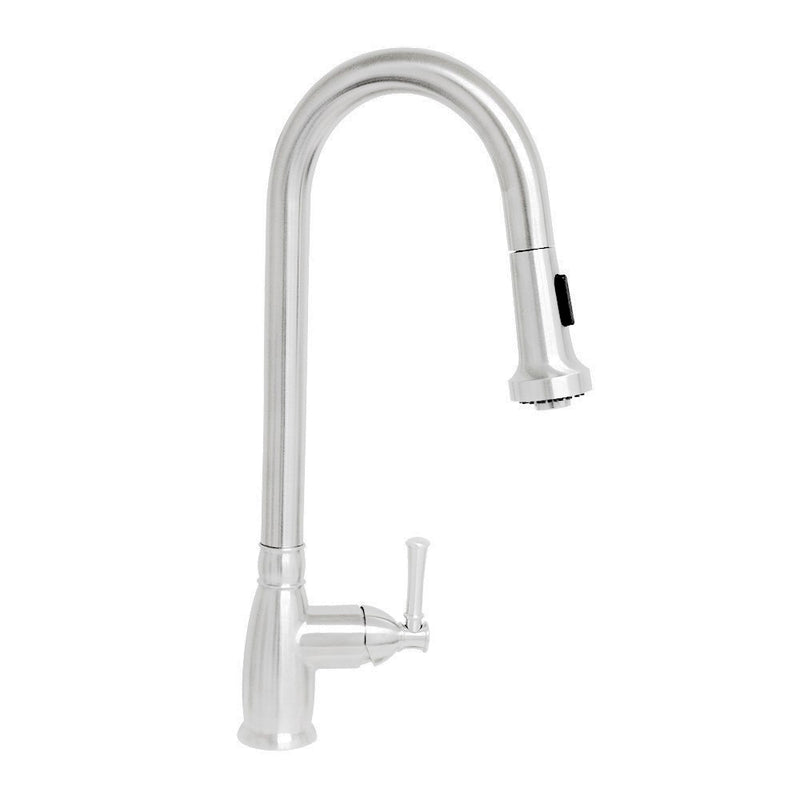 Whitehaus Waterhaus Lead Free Solid Stainless Steel Single-Hole Faucet with Gooseneck Swivel Spout, Pull Down Spray Head and Solid Lever Handle