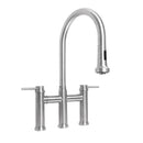 Whitehaus Waterhaus Lead-Free Solid Stainless Steel Bridge Faucet with a Gooseneck Swivel Spout, Pull Down Spray Head and Solid Lever Handles