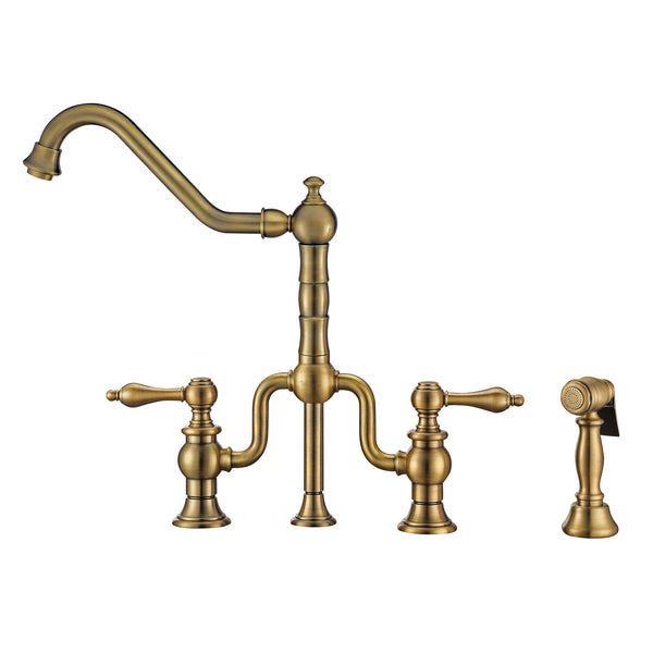 Whitehaus Twisthaus Plus Bridge Faucet with Long Traditional Swivel Spout, Lever Handles and Solid Brass Side Spray