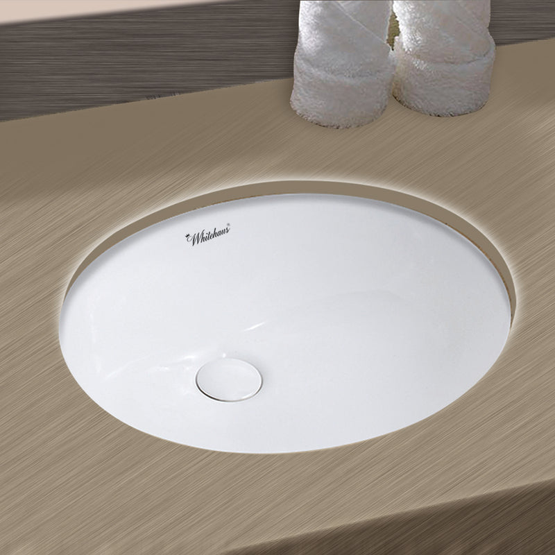 Whitehaus Isabella Plus Collection 16 inch Oval Undermount basin with overflow and rear center drain