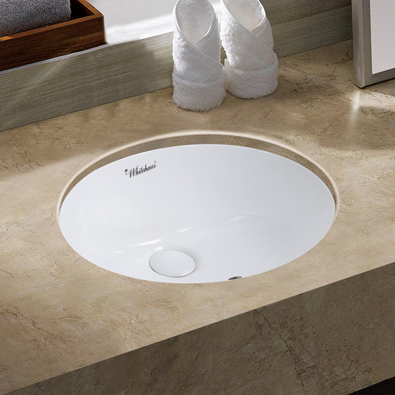 Whitehaus Isabella Plus Collection 18 inch Oval Undermount basin with overflow and rear center drain