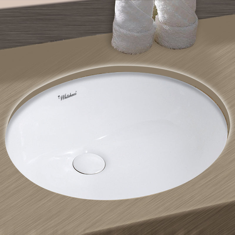 Whitehaus Isabella Plus Collection 18 inch Oval Undermount basin with overflow and rear center drain