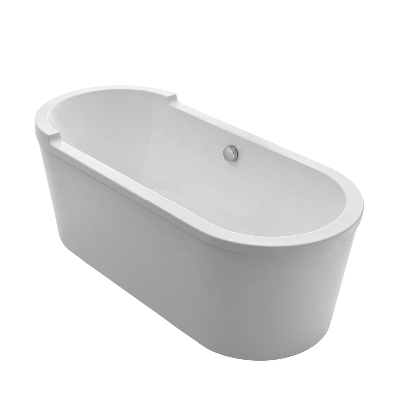 Whitehaus Bathhaus Oval Double Ended Single Sided Armrest Freestanding Lucite Acrylic Bathtub with a Chrome Mechanical Pop-up Waste and a Chrome Center Drain with Internal Overflow