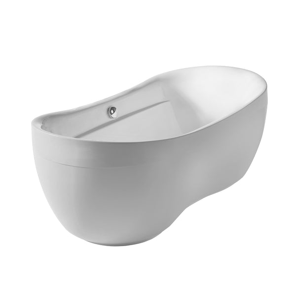 Whitehaus Bathhaus Oval Double Ended Lucite Acrylic Freestanding Bathtub with Curved Rim and a chrome mechanical pop-up waste and chrome center drain with internal overflow