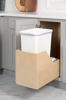 Single 50 Quart Wood Bottom-Mount Soft-close Trashcan Rollout for Hinged Doors, Includes One White Can