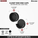 REV A SHELF : Closet Rod End Caps for Sidelines CRSL Closet Rods