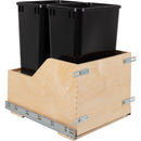 Double 50 Quart Wood Bottom-Mount Soft-close Trashcan Rollout for Door Mounting, Includes Two Black Cans