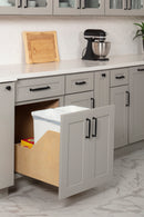 Double 35 Quart Wood Bottom-Mount Soft-close Trashcan Rollout for Door Mounting, Includes Two White Cans and Door Joining Bracket