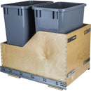 Double 35 Quart Wood Bottom-Mount Soft-close Trashcan Rollout for Door Mounting, Includes Two Grey Cans