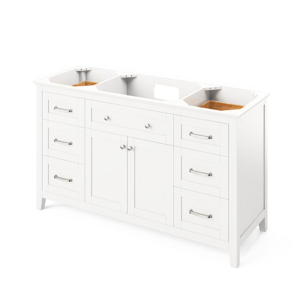 60" White Chatham Vanity, White Carrara Marble Vanity Top, undermount rectangle bowl