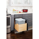 Double 35 Quart Wood Bottom-Mount Soft-close Trashcan Rollout for Hinged Doors, Includes Two Grey Cans