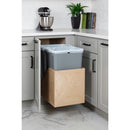 Double 50 Quart Wood Bottom-Mount Soft-close Trashcan Rollout for Hinged Doors, Includes Two Grey Cans